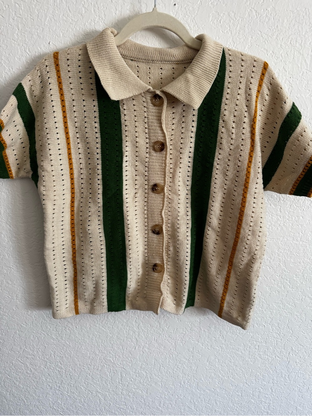 Cider Retro Striped Knit Collared Button Up Top Size M